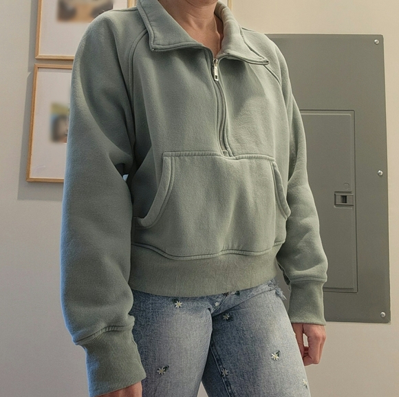 Women's Sage Green Half-Zip Pullover With Pocket - Picture 2 of 9